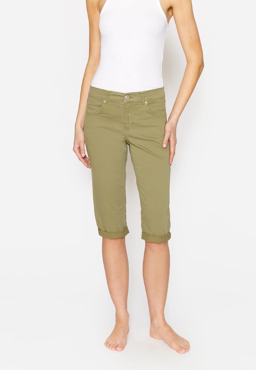 ANGELS Slim Fit Jeans 5-Pocket-Hose Capri TU mit Label-Applikationen 34 Khaki, 34 Khaki