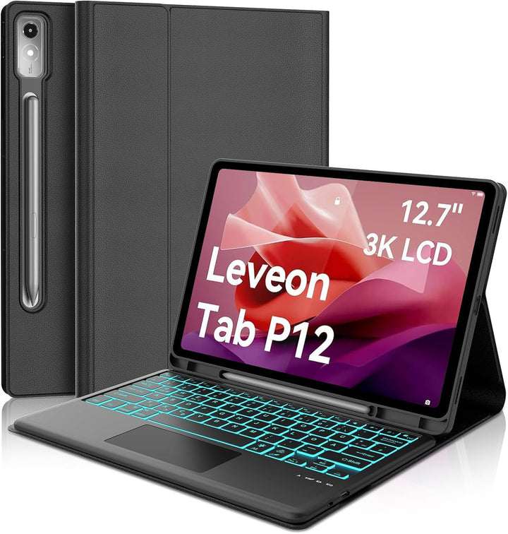 FOGARI Tastatur Hülle für Lenovo Tab P12 12.7" 2023, Multi Touch Trackpad, 7 Farben Tastatur mit Mag