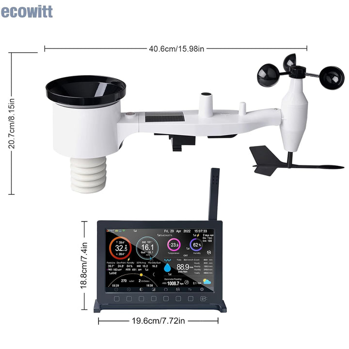 ECOWITT Wlan Wetterstation funk mit Aussensensor HP2561, 7 in 1 WiFI Solarbetriebene Wetterstation m