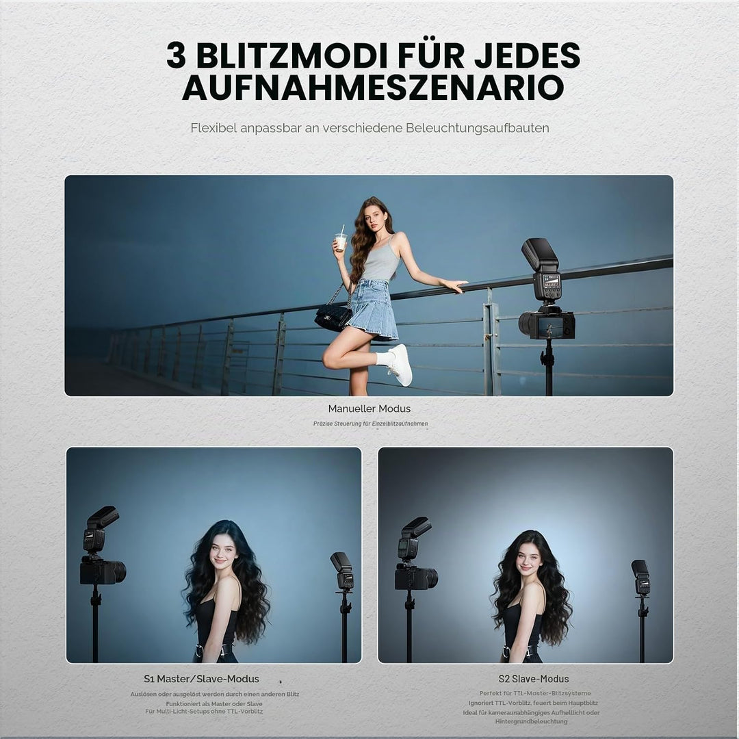 PHOTOOLEX Blitz Flash Speedlite für Canon Nikon Sony Panasonic Olympus Pentax Fujifilm Sigma Minolta