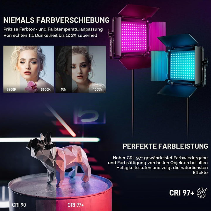 GVM LED Videoleuchte RGB, 50W APP-Steuerung RGB Videolicht LED Dauerlicht mit 8 Lichteffektszenen, 3