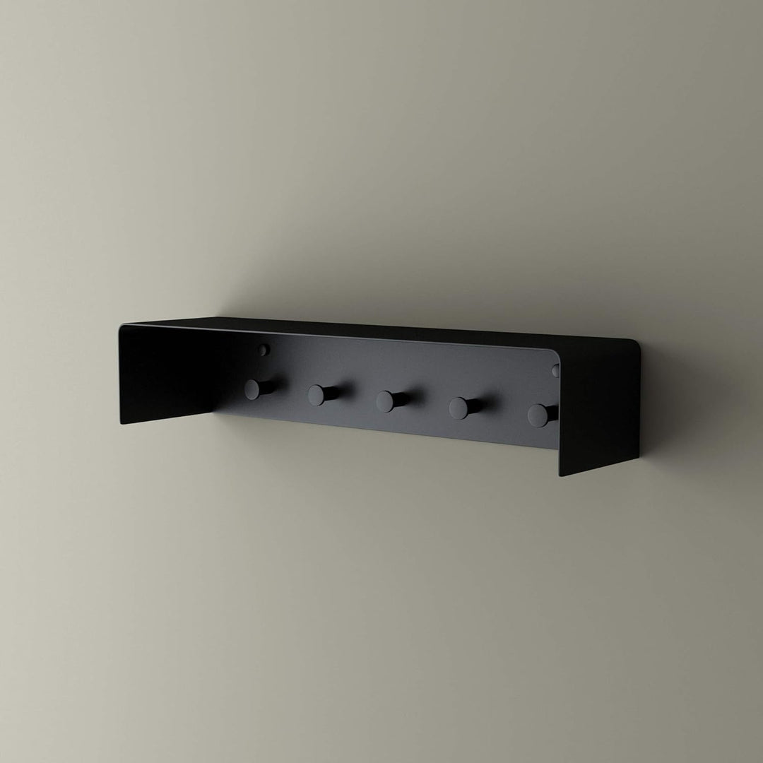 Mai & Mai Garderobe Handtuchhaken mit Ablage Schwarz matt 50x10x10 cm aus hochwertigem Edelstahl Sch