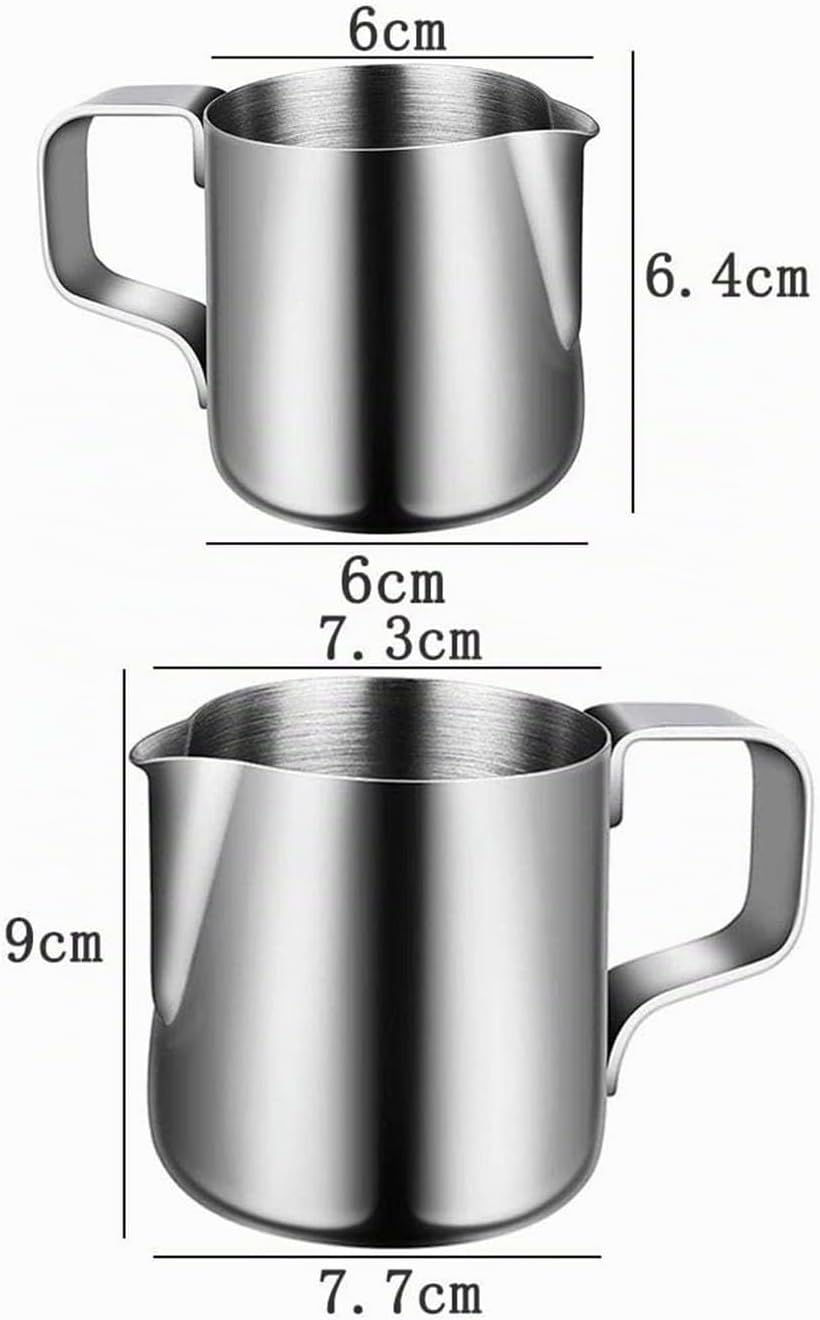 2 Stück Milchkännchen Edelstahl, 150ml/350ml Aufschäumer Kännchen, Milch Aufschäumkrug mit Messung M