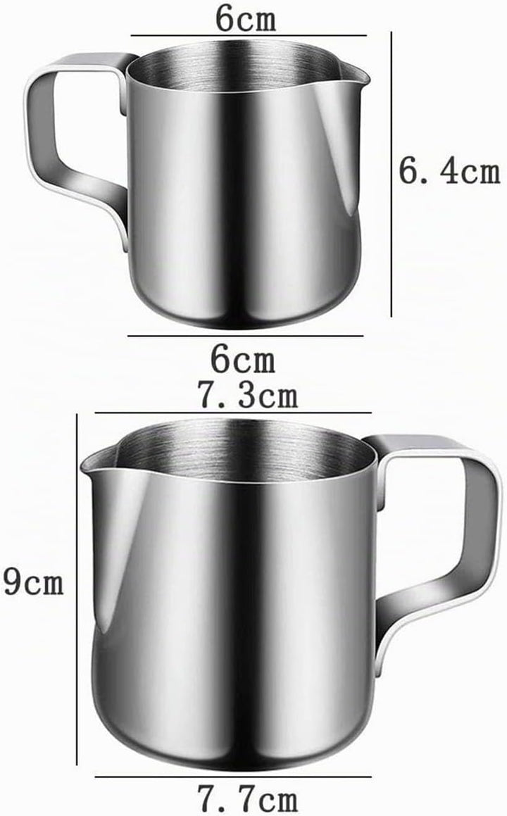 2 Stück Milchkännchen Edelstahl, 150ml/350ml Aufschäumer Kännchen, Milch Aufschäumkrug mit Messung M