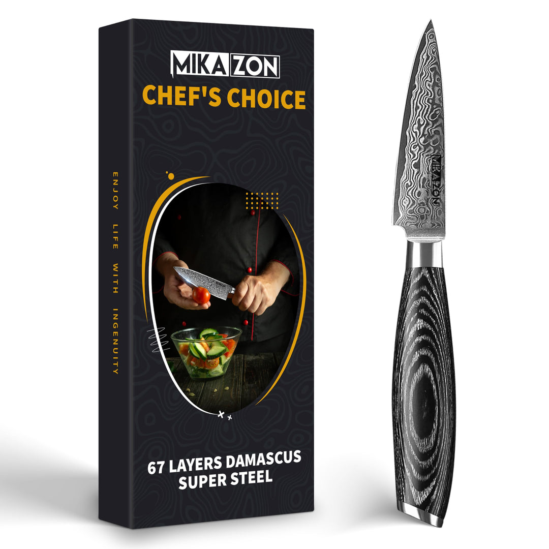 Damast Schälmesser - Präzises 8.5 cm Obst- und Gemüsemesser mit 67-lagiger Stahlkonstruktion und Pak