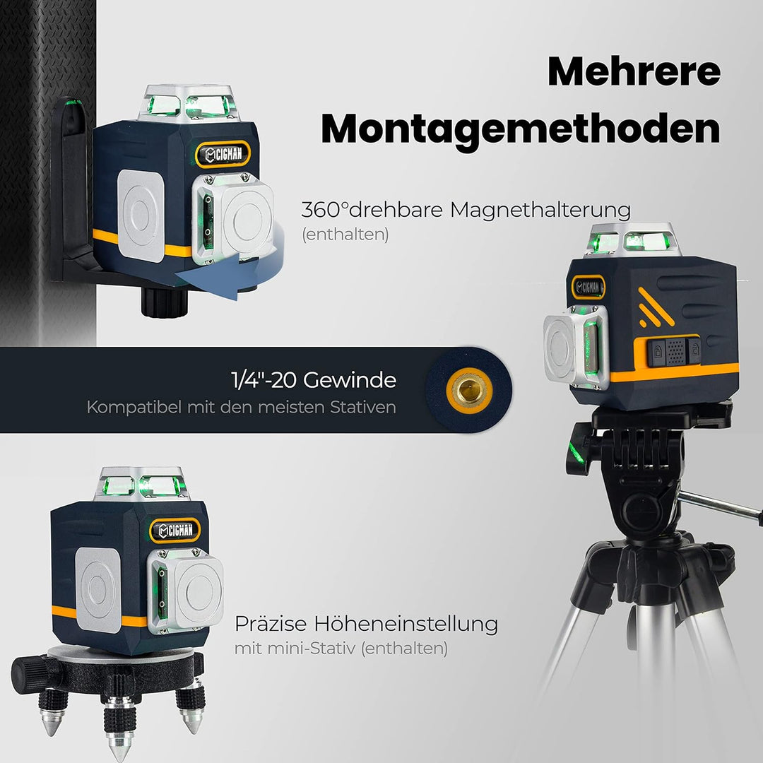 Kreuzlinienlaser, 2x360 Grün Grad Selbstnivellierend Laser Wasserwaage, Kreuzlaser mit wiederaufladb