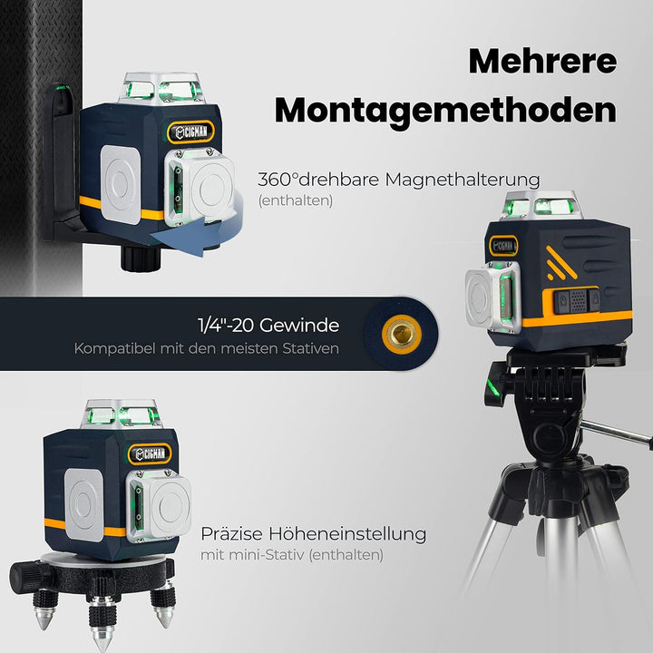 Kreuzlinienlaser, 2x360 Grün Grad Selbstnivellierend Laser Wasserwaage, Kreuzlaser mit wiederaufladb
