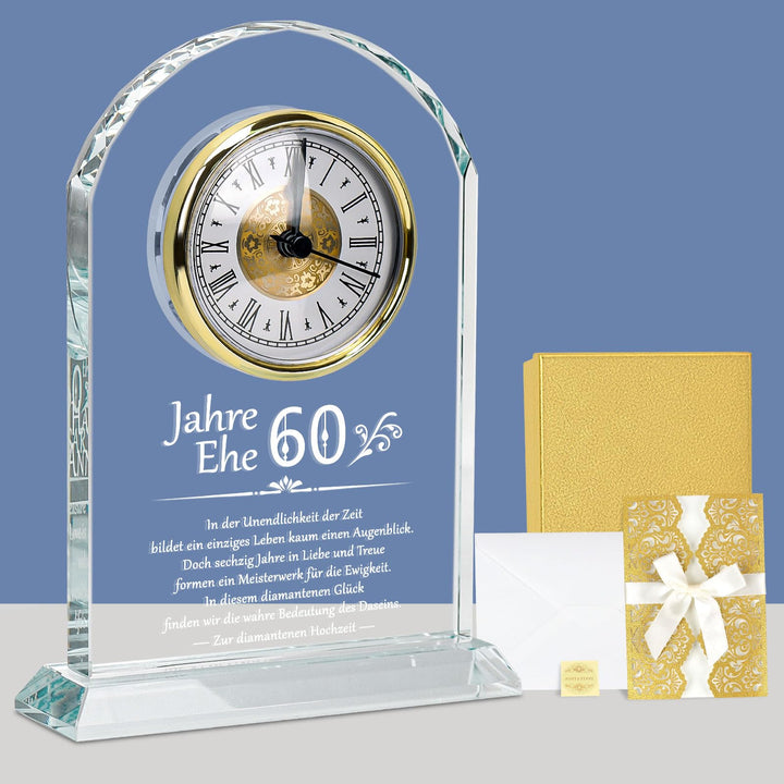 Diamantene Hochzeit Geschenk, Schreibtischuhr zum 60. Jahrestag, Quarzuhr für Paar, Eltern & Grossel
