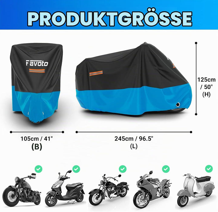 Favoto Verbesserte Version Motorradabdeckung Wasserdicht Motorrad Abdeckplane Outdoor Motorradgarage
