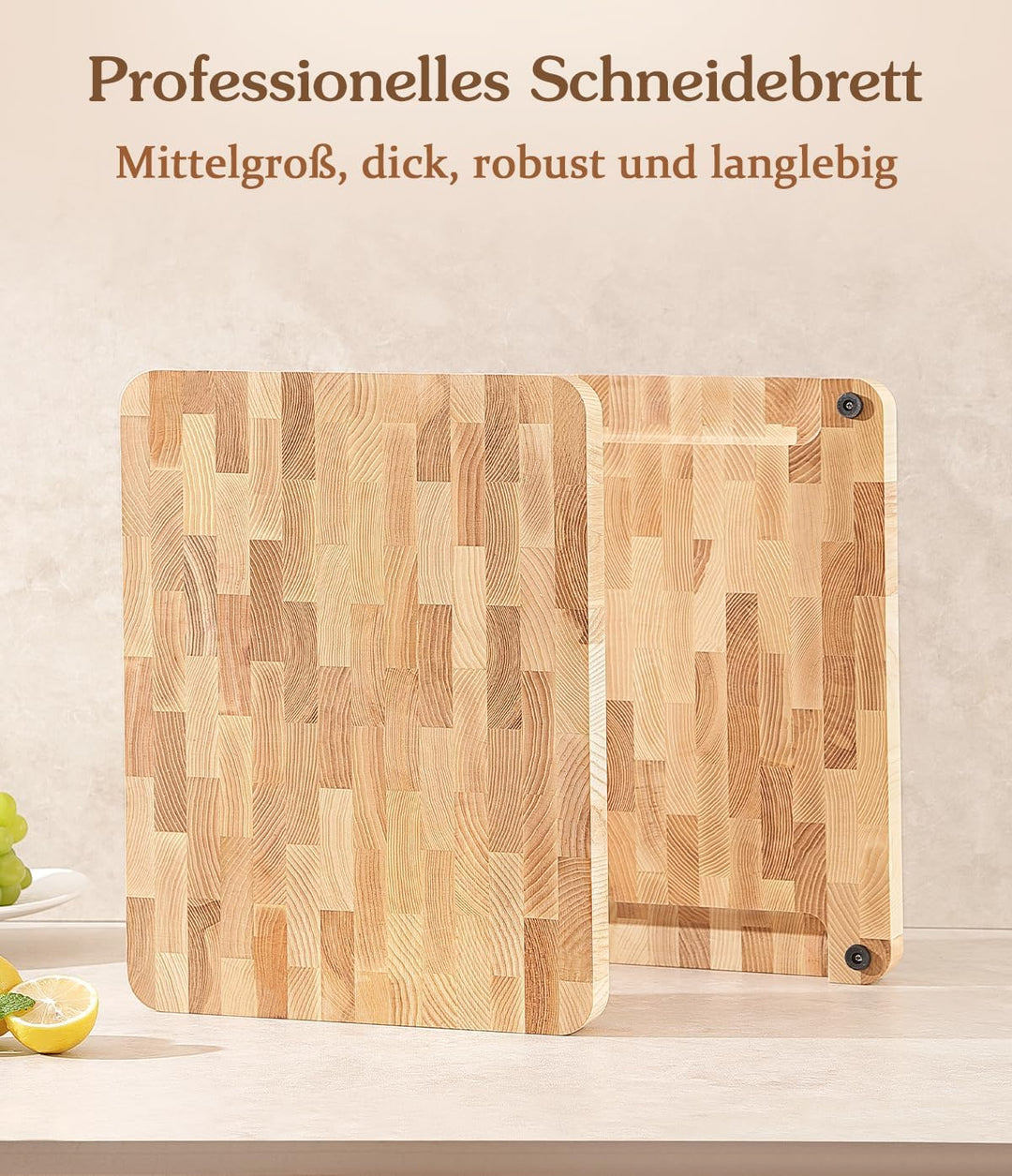 HEZHEN Schneidebrett, Eschenholz Hirnholz Hackbretter, Eingebauter Griff Platz für Auffangschale, Se