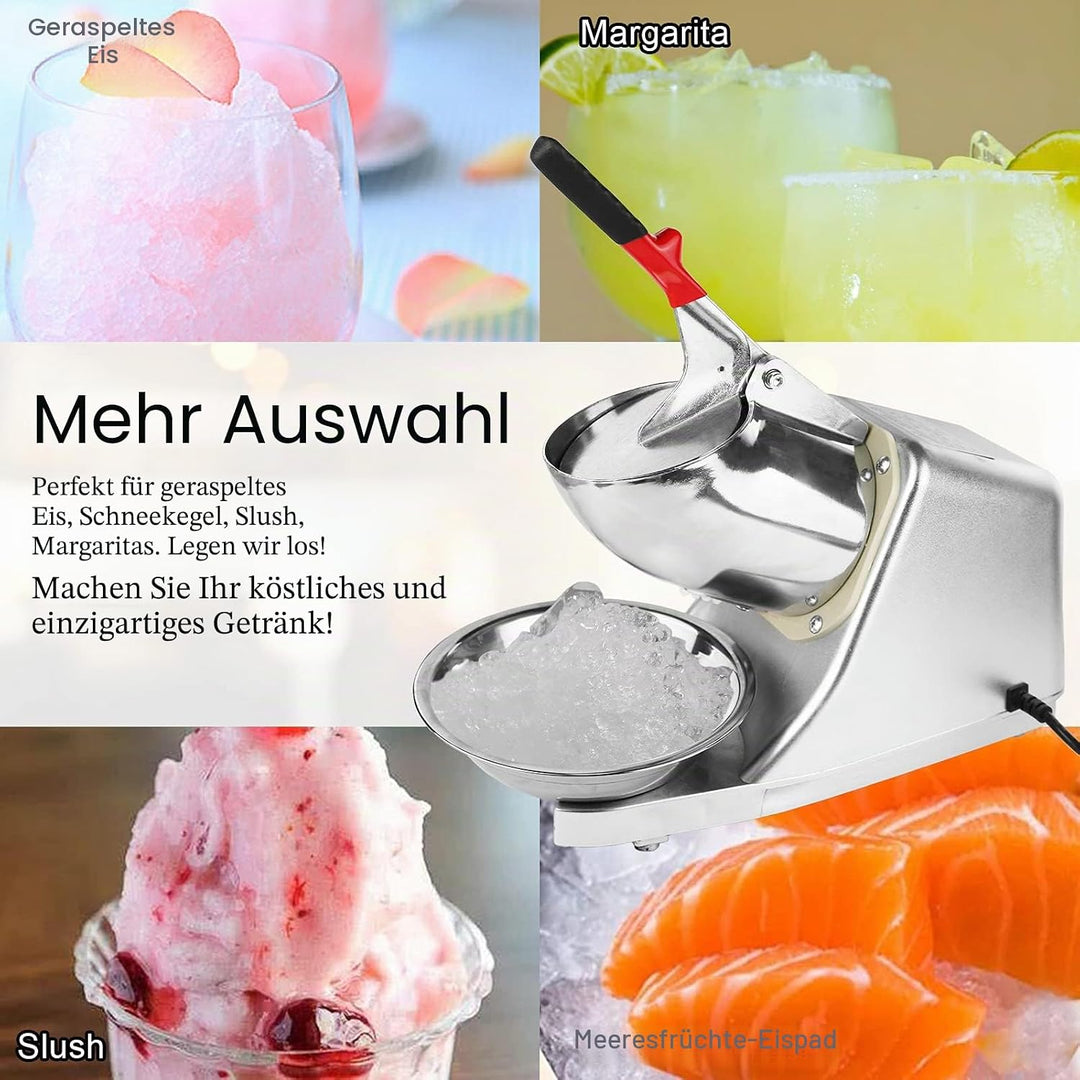 Elektrischer Eiszerkleinerer, 300 W, 220 V-240 V, Edelstahl, mit Doppelmesser, Schnee-Cone-Maker für