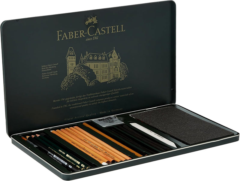 Faber-Castell 112977 - Pitt Monochrome Set im Metalletui, gross, 33-teilig groÃŸ, groÃŸ