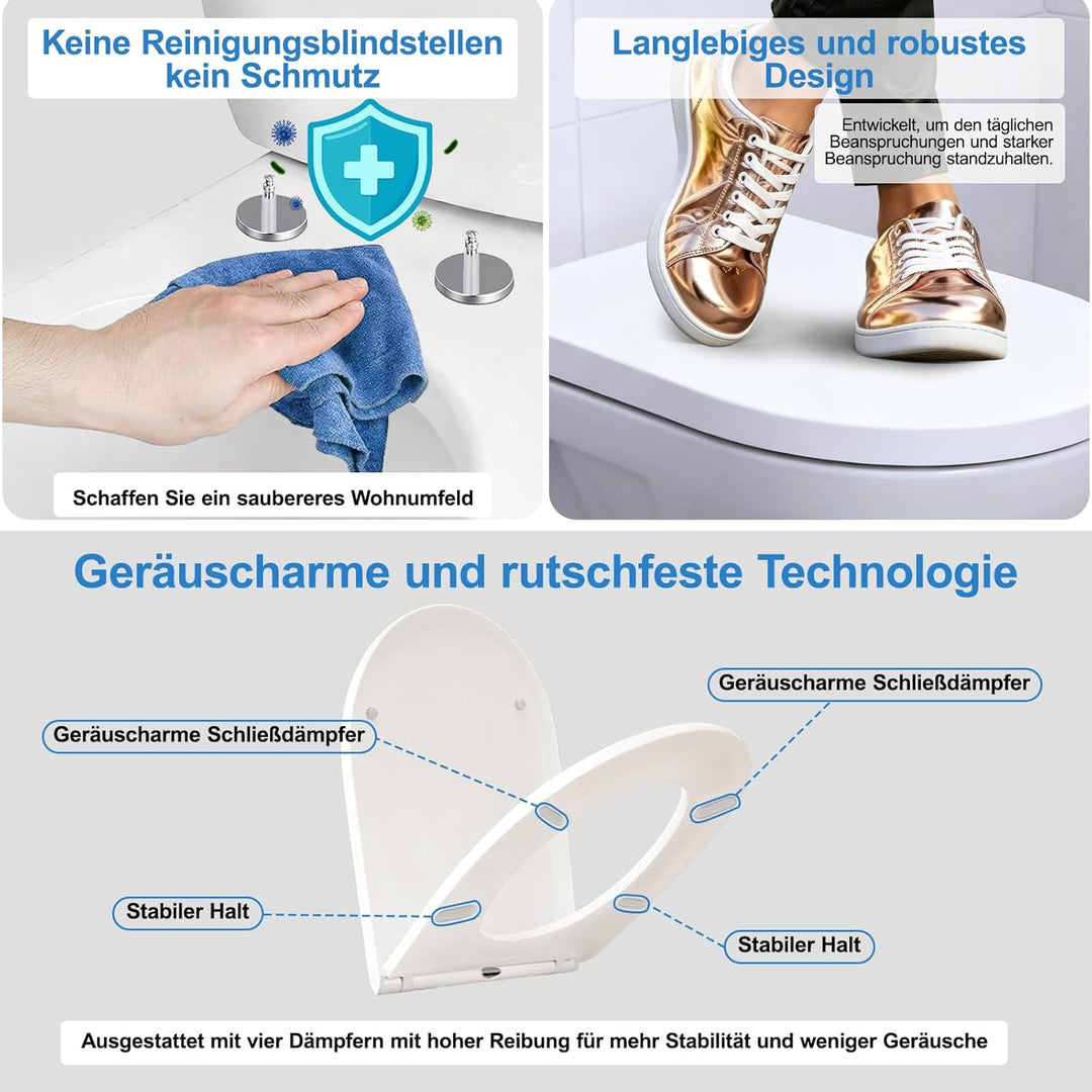 Toilettendeckel mit Absenkautomatik,Urea-Duroplast WC Sitz Quick-Release Funktion zur Einfachen Rein