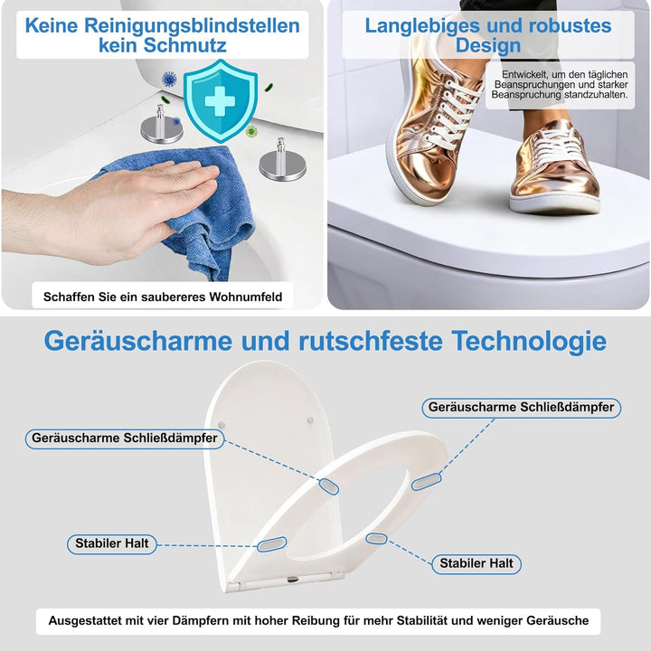 Toilettendeckel mit Absenkautomatik,Urea-Duroplast WC Sitz Quick-Release Funktion zur Einfachen Rein