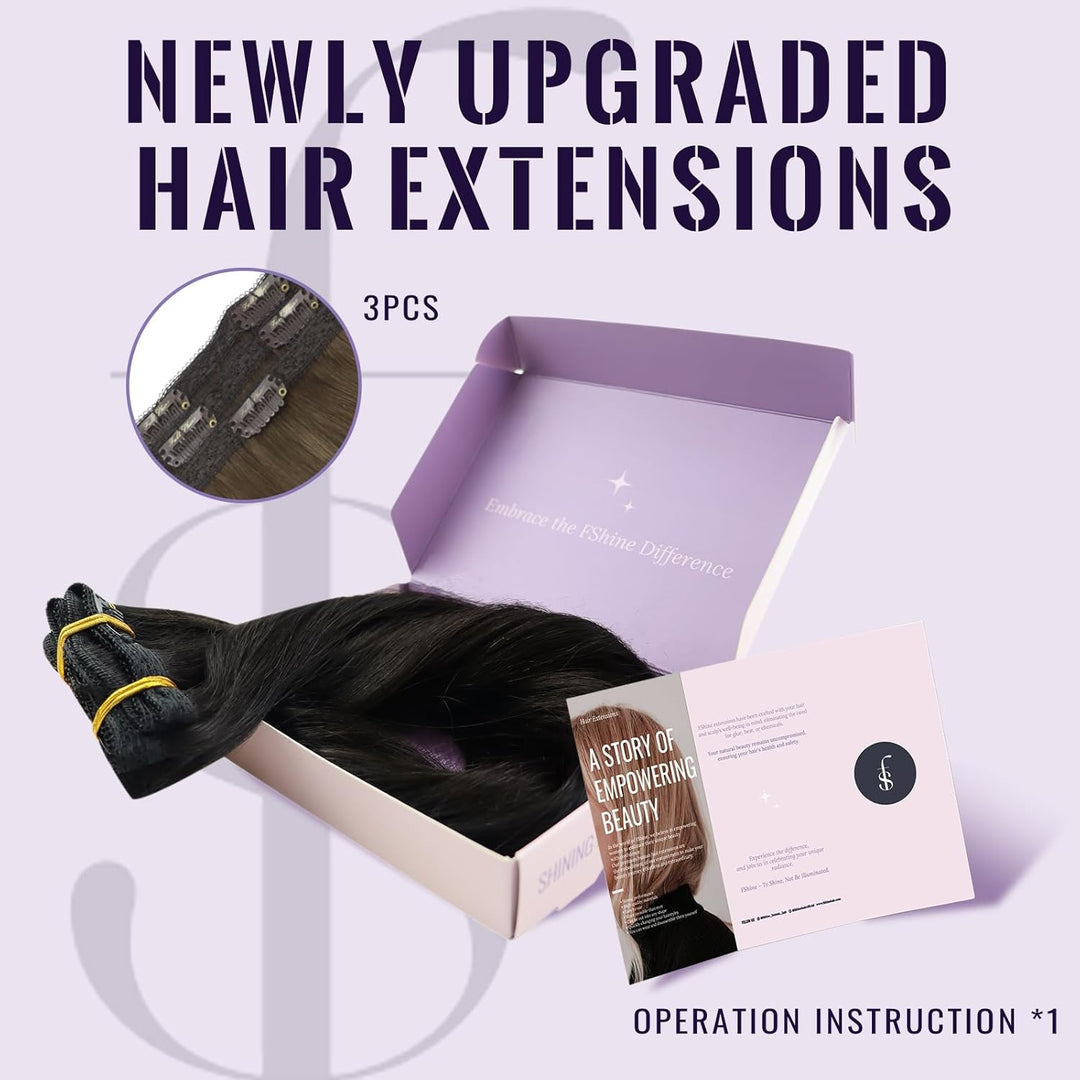 Clip in Extensions Echthaar Natürlich Schwarz, 30 cm, 50 g 3 Stücke, Glatt & Seidig, Echthaar Extens