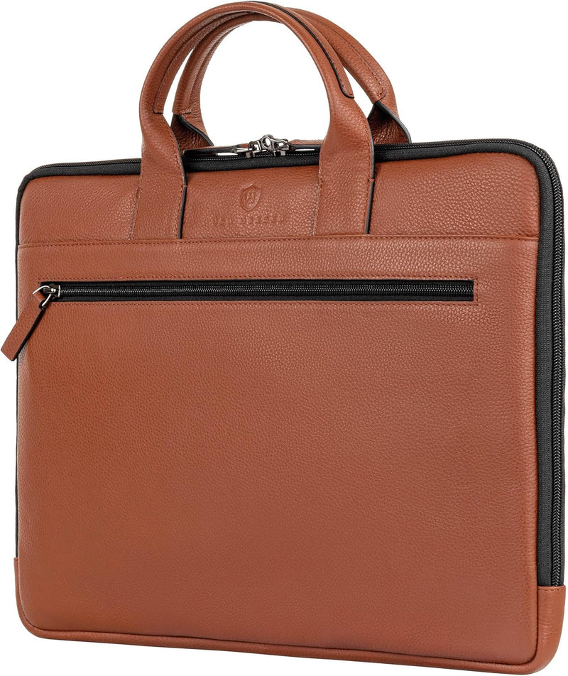 VON HEESEN Leder Aktentasche Laptoptasche bis 16 Zoll aus hochwertigem Nappa-Leder Cognac Braun, Cog