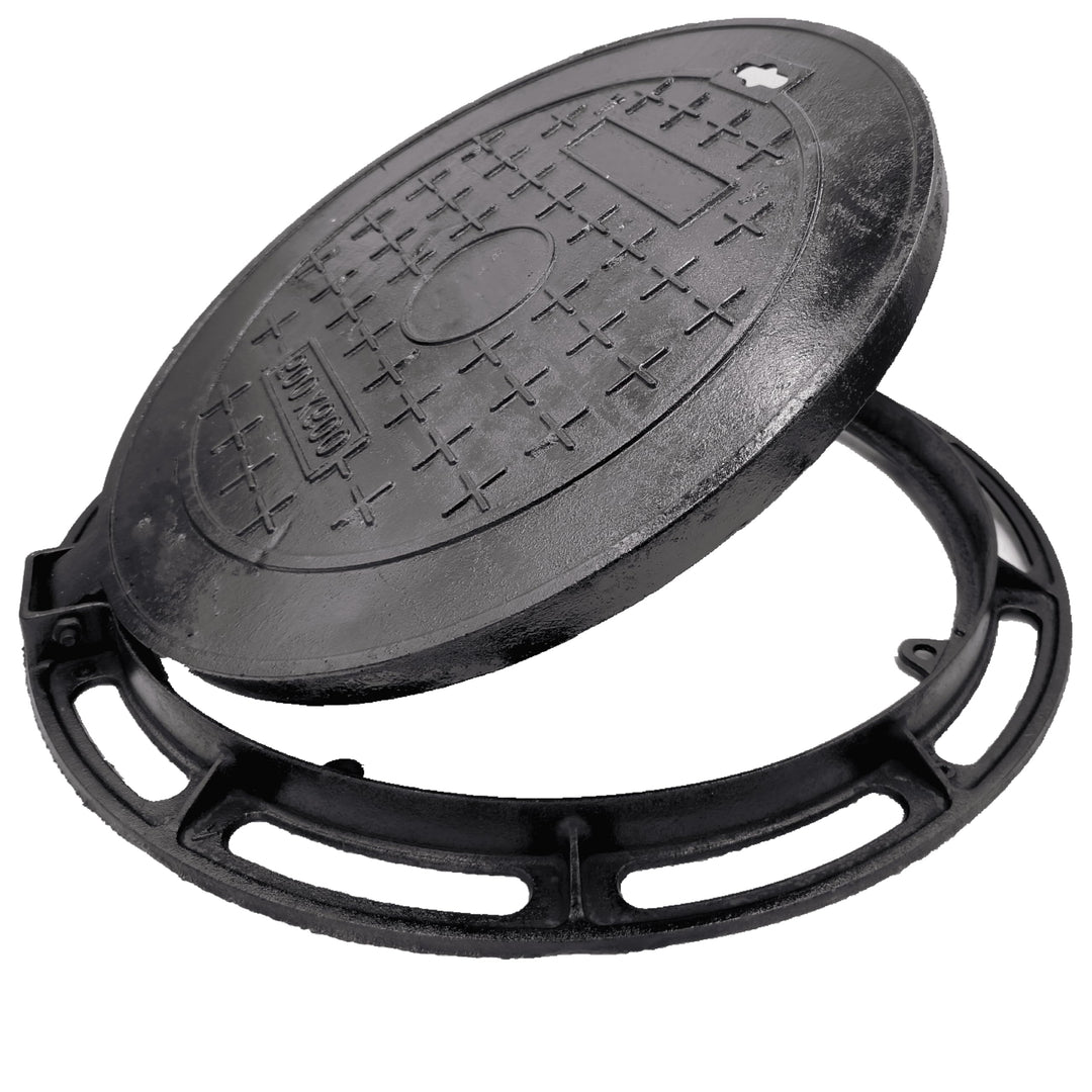 Schachtdeckel aus Gusseisen mit Rahmen, schwarz Ø 480 mm Ø 480 mm Lichte Weite, Ø 480 mm Lichte Weit