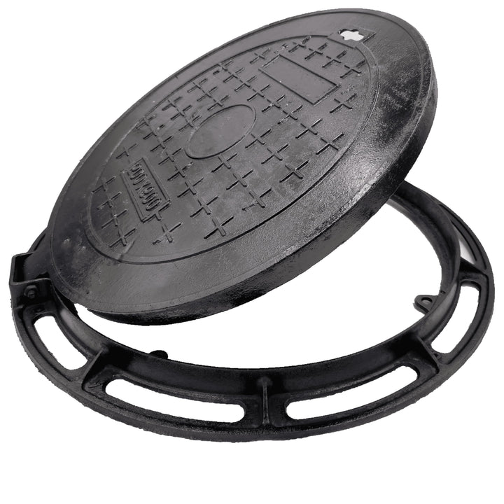 Schachtdeckel aus Gusseisen mit Rahmen, schwarz Ø 480 mm Ø 480 mm Lichte Weite, Ø 480 mm Lichte Weit