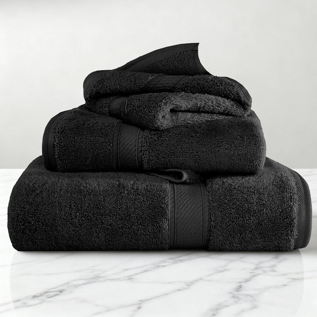 SUPERIOR - Handtuchset, Baumwolle, schwarz, 900 Gramm, 3-teilig, Schwarz