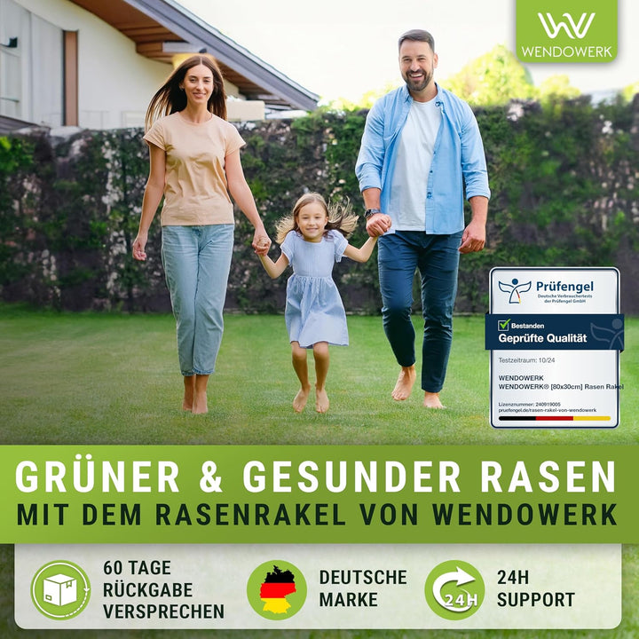 [80x30cm] Rasennevilierrechen Schwarz mit extra langem Stiel [2 Meter] Inkl. Gartenhandschuhe - Hand