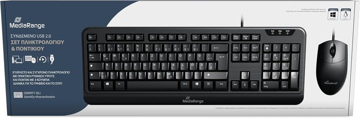MediaRange kabelgebundenes Tastatur und optische 3 Tasten Maus Set, QWERTY (griechisch) Layout, PC T