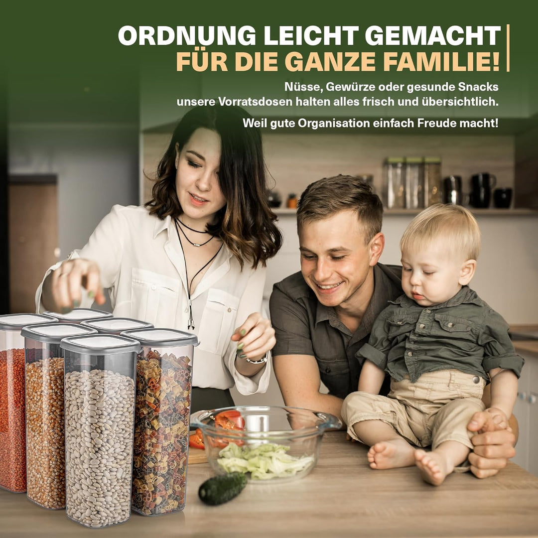 Vorratsdosen mit Deckel Luftdicht, 6er Vorratsbehälter Set BPA-Frei, Vorratsdose zur Müsli Mehl Aufb
