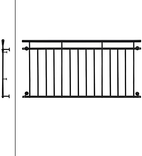 ECD Germany Französischer Balkon 90 x 184 cm mit 14 Füllstäben, Schwarz matt & rau, Stahl pulverbesc