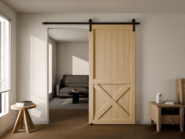 TSMST TSMST 5,5 Fuss Schiebe-Scheunentor-Hardware-Kit, robustes Holz-Schiebetür-Schienen-Kit für 48