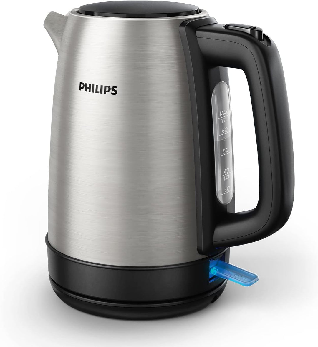 Philips Wasserkocher – 1.7 L Fassungsvermögen mit Kontrollanzeige, Edelstahl, Pirouettenbasis
