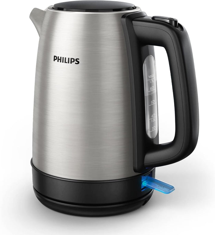 Philips Wasserkocher – 1.7 L Fassungsvermögen mit Kontrollanzeige, Edelstahl, Pirouettenbasis