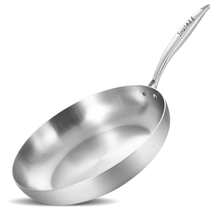 Inqibee Edelstahlpfanne Bratpfanne Unbeschichtet 26 cm ohne Deckel | Kleine Pfanne Edelstahl, Stainl