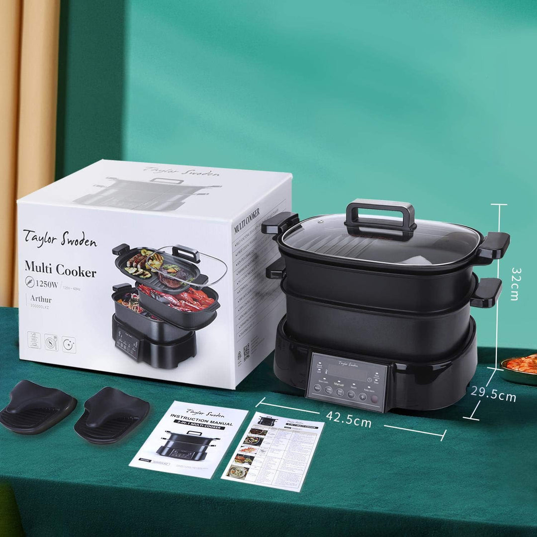 Taylor Swoden Arthur Dampfgarer mit Timer, Ultrakompakter Dampfgarer mit 3 Einschüben, BPA-frei, Pro