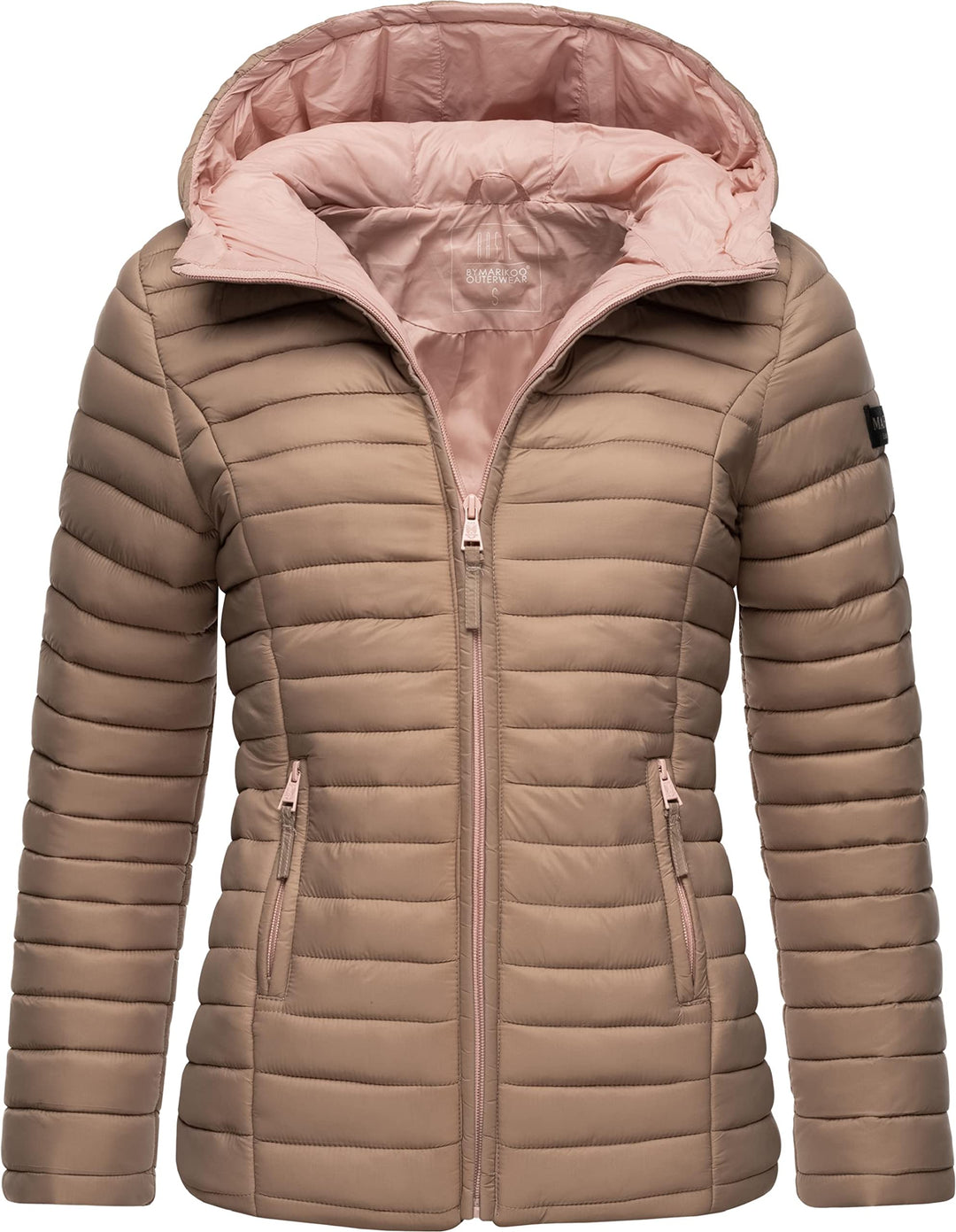 MARIKOO Damen leichte Übergangsjacke Steppjacke mit Kapuze Asraa XS-3XL M Taupe, M Taupe