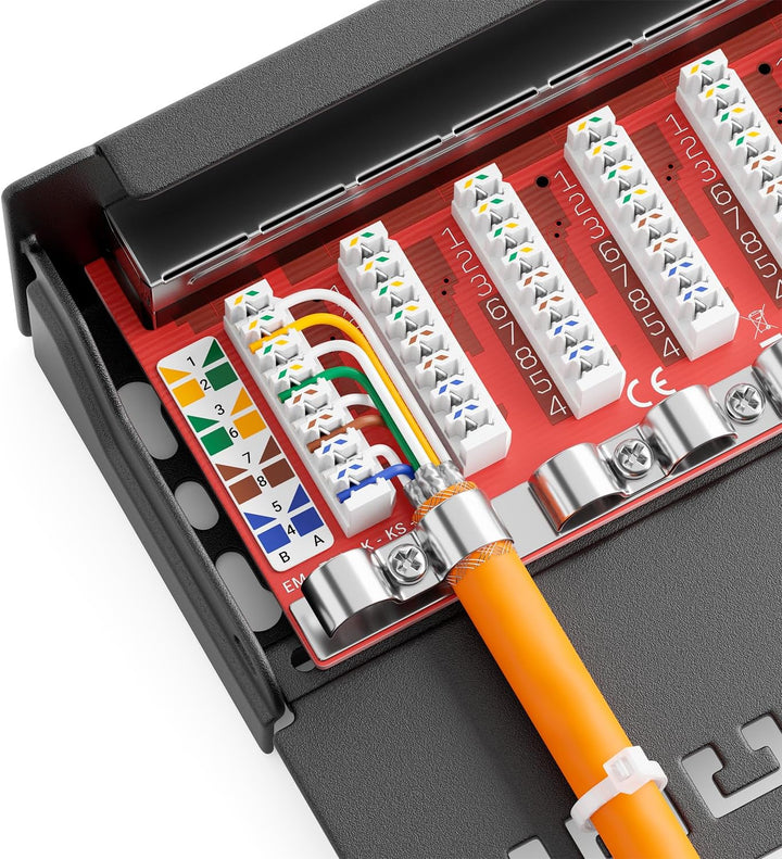 deleyCON CAT 6a Patchpanel Verteilerfeld 12 Port - Desktop & Wandmontage Geschirmt 12x RJ45 Buchse -