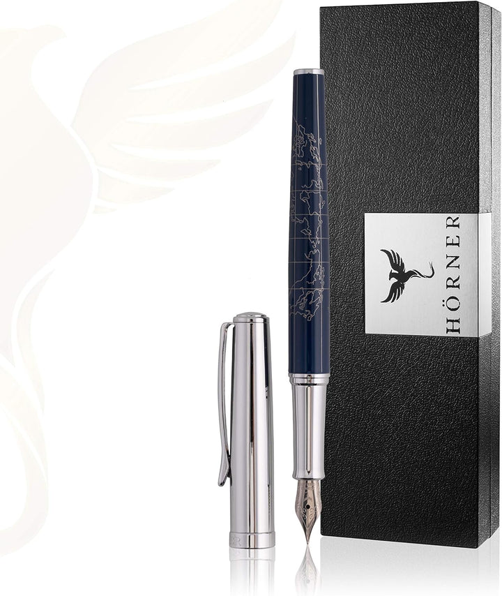 Hörner TERRA- Hochwertiger Füllfederhalter Blau I Premium Geschenkbox I Tinte in Schwarz I Luxus Des