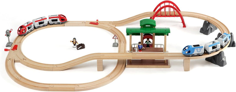 BRIO World 33512 Grosses BRIO Bahn Reisezug Set - Eisenbahn mit Bahnhof, Schienen und Figuren - Klei