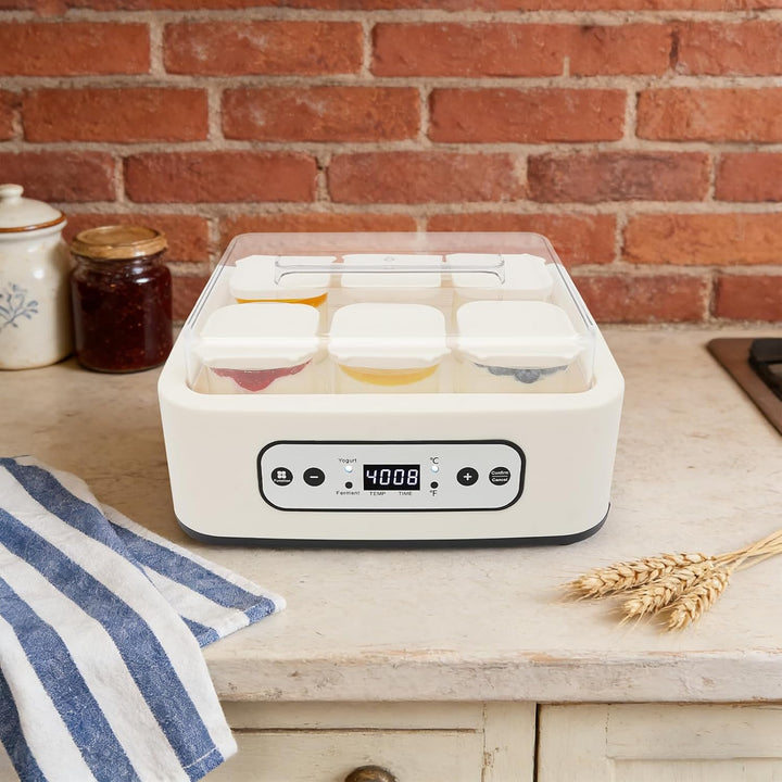 Joghurtbereiter 1,5L mit 6 Gläsern, Joghurtmaschine Edelstahl, elektrischer Joghurt Maker mit Timer
