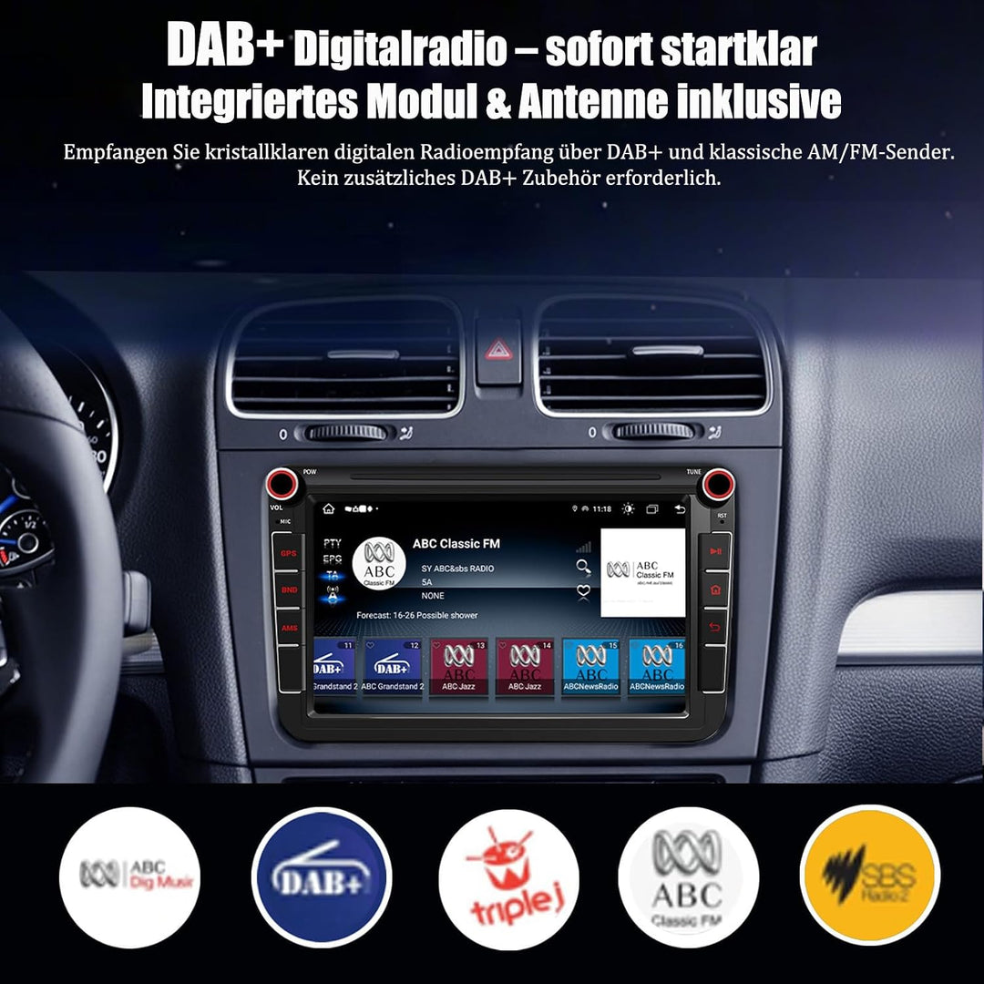 DAB Autoradio für VW Golf 5 6 T5 Polo Sharan Passat Tiguän | Android 15.0 4GB+64GB, 8 Zoll, Doppel D