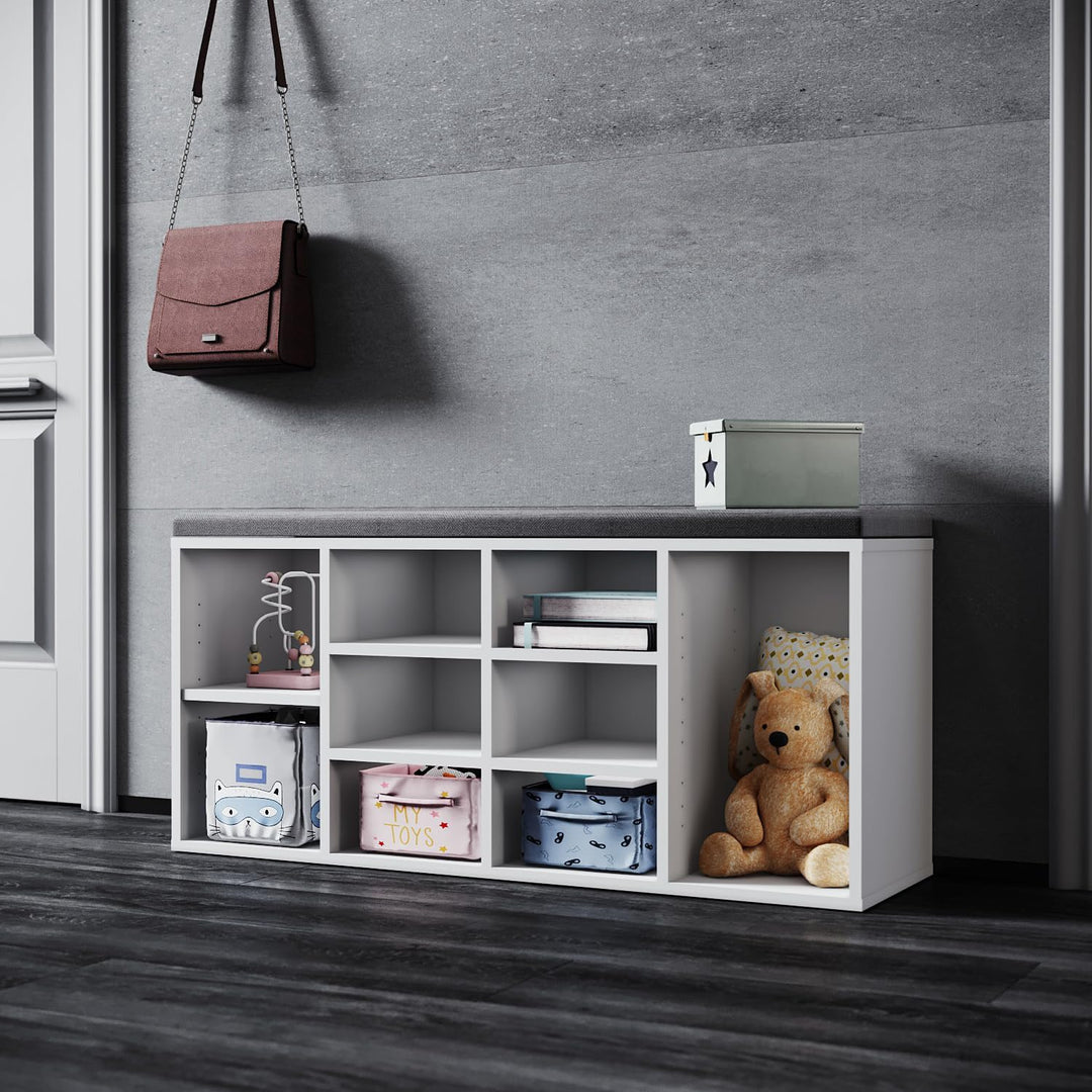 SONNI Schuhschrank mit Sitzbank, Schuhregal Weiss Holz, mit verstelbaren Einlegeböden, mit Stauraum