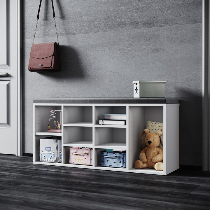 SONNI Schuhschrank mit Sitzbank, Schuhregal Weiss Holz, mit verstelbaren Einlegeböden, mit Stauraum