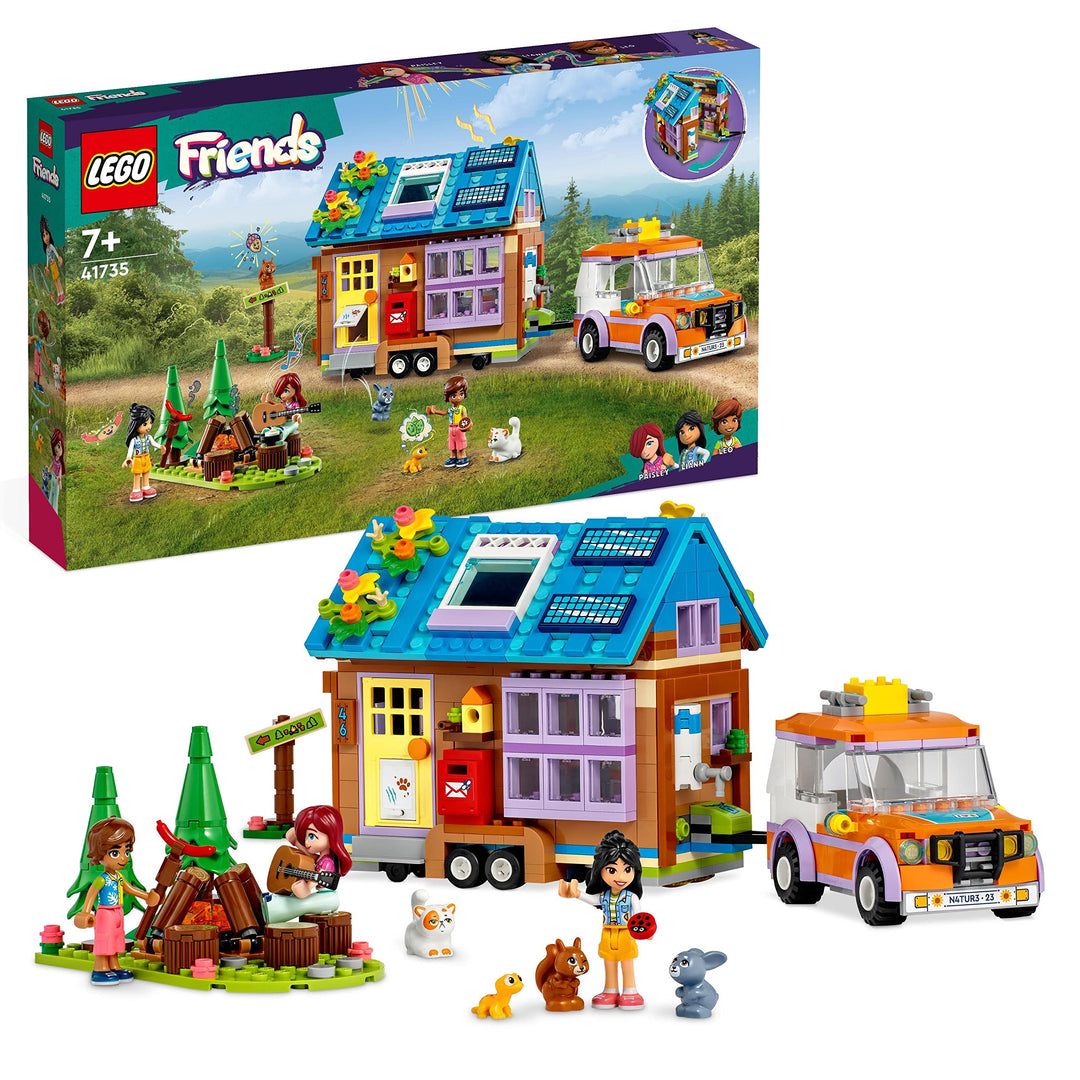 LEGO 41735 Friends Mobiles Haus, Camping-Spielzeug mit Auto, Tieren und Mini-Puppen Leo, Paisley &amp; L