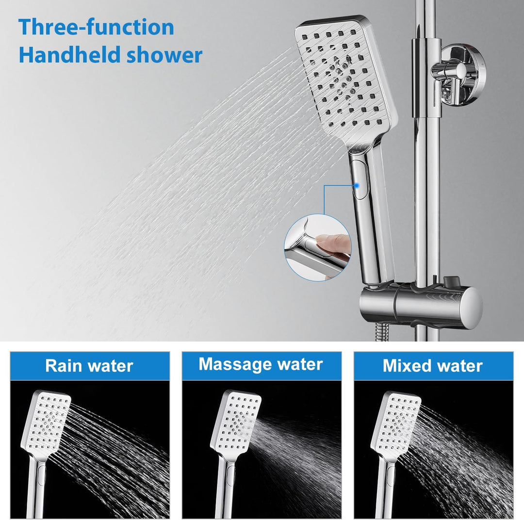 BONADE Duschsystem mit Thermostat Regendusche Duschkopf aus 304 Edelstahl, Duscharmatur Komplettset