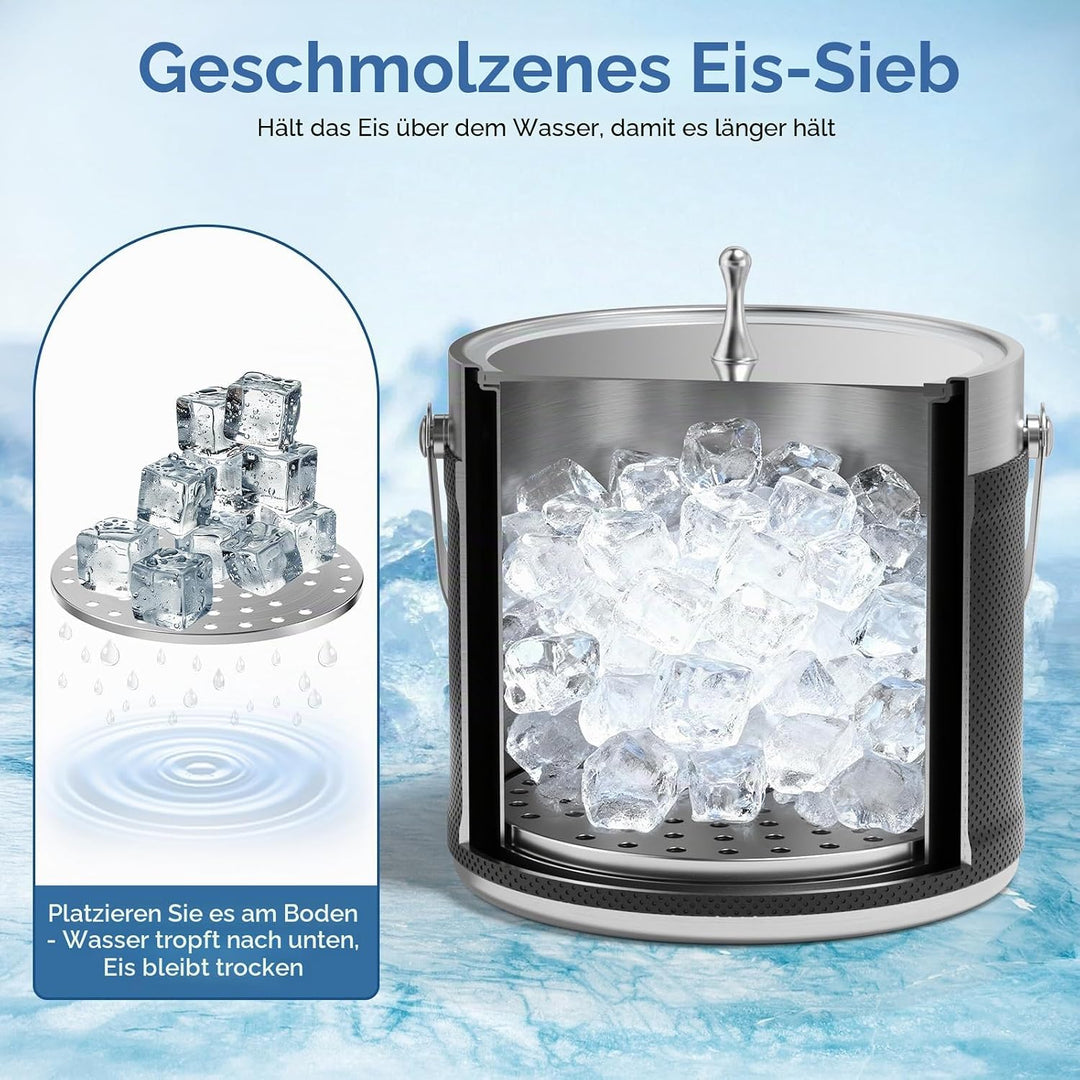 3.2L Eiswürfelbehälter mit Deckel, Eiskübel für die Eiswürfel Aufbewahrung mit Zange, Sieb, Schaufel