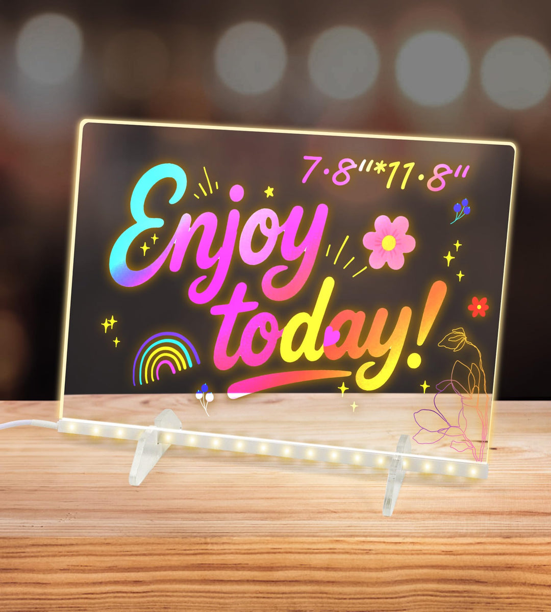 LED Notiztafel mit Farben, Leuchtendes Zeichenbrett für Kinder Acryl Notiztafel mit 7 Farben Stift -