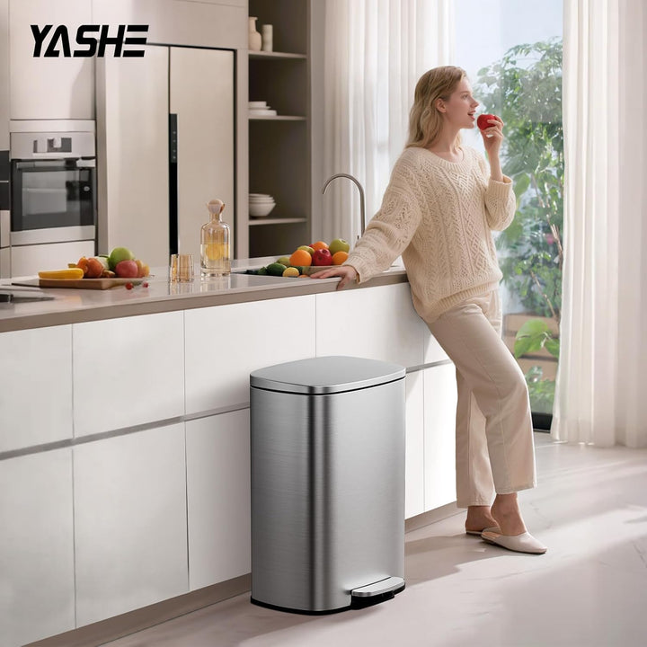 YASHE Mülleimer 50L, Grosser Abfalleimer Küche mit 20 Müllbeuteln, Tretpedal, Soft-Close Deckel, Lei