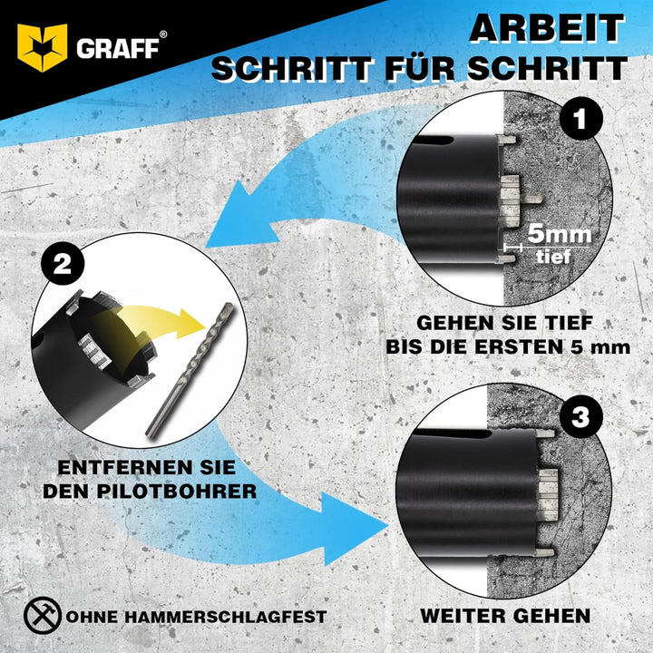 GRAFF Diamant Bohrkrone 82mm Beton Dosensenker Dosenbohrer - Diamant Bohrkronen Set für Mauerwerk Zi