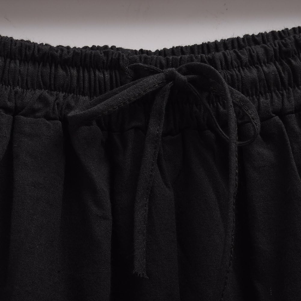 COSDREAMER Herren Mittelalterhose Wikinger Piraten Kostümhose Schwarz L L Schwarz, L Schwarz