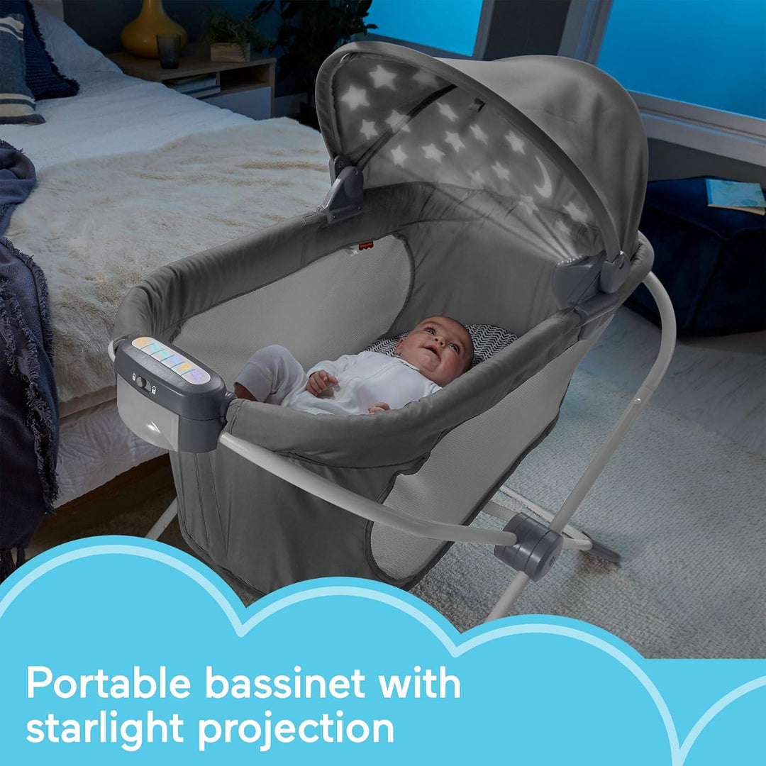 Fisher-Price Tragbares Babybett mit beruhigender Sicht und Projektion, Stubenwagen mit Lichtern, Mus