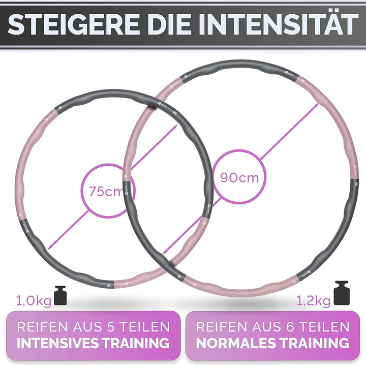 FITCELLENCE® | 1,2kg | 90cm Durchmesser | 5-6 Teile | Hula Hoop Reifen für Erwachsene | zum abnehmen