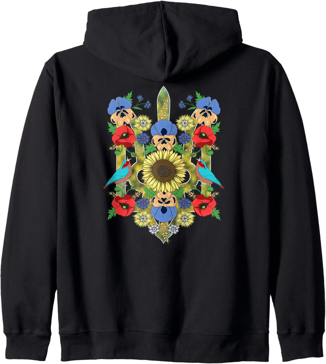 Ukraine Birds Sonnenblume Trysub Vintage Ukrainische Vyshyvanka Kapuzenjacke